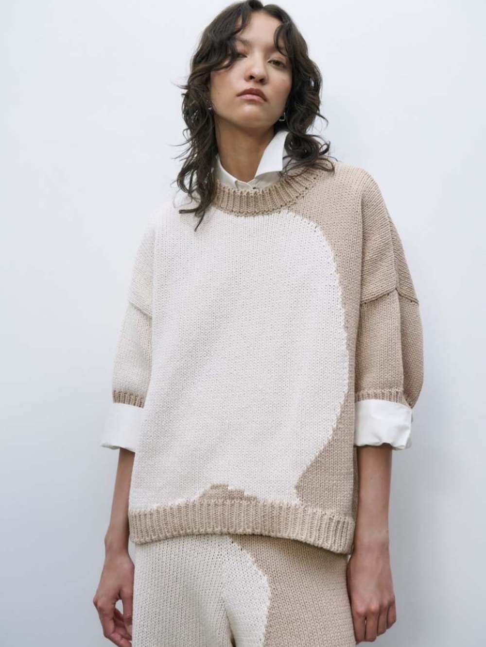 CORDERA The Cotton Sweater In Bicolor Knit Cream & Tan Boxy & Slouchy SS 2022 OS